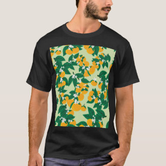 Orangefarbene Früchte: Vintages grünes Muster. T-Shirt