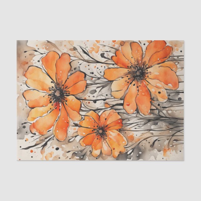 Orangefarbene Frühlingsblumen Decoupage Seidenpapier (Vorderseite)