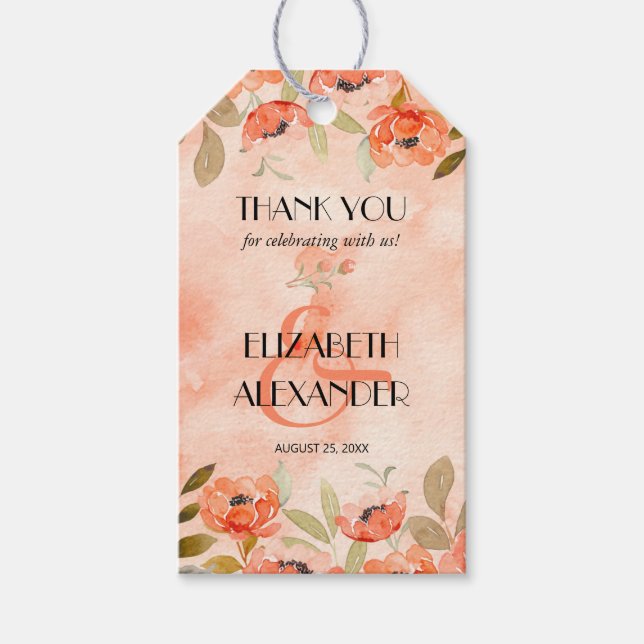 Orangefarbene Gastgeschenk Hochzeit Geschenkanhänger (Vorderseite)