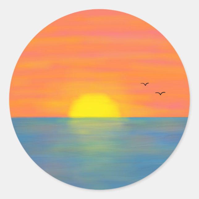 Orangefarbene, gelb-blaue Ozeanmalerei Runder Aufkleber (Vorderseite)