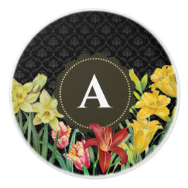 Orangefarbene gelbe Frühlingsblumen Damask Keramikknauf