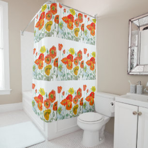Orangefarbene, gelbe Mohnblume Duschvorhang