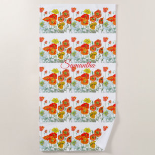 Orangefarbene, gelbe Mohnblume Strandtuch