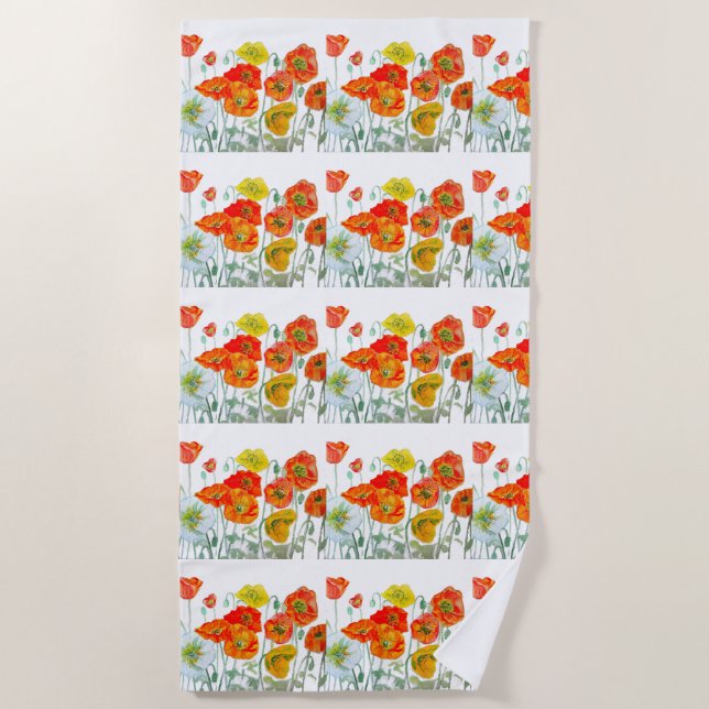 Orangefarbene, gelbe Mohnblume Strandtuch (Vorderseite)