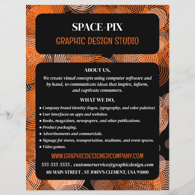 Orangefarbene grafische Kreise, Grafik-Designer-We Flyer (Vorne)