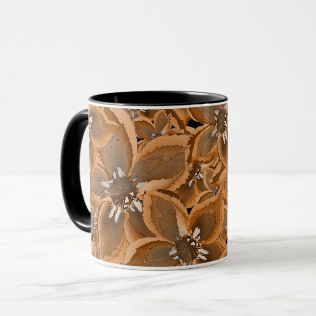 Orangefarbene, graue Aquarellfarben-Blume. Tasse (Vorderseite Links)