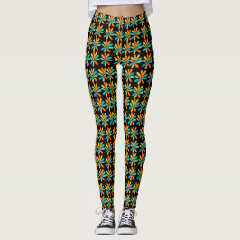 Orangefarbene, grüne und blaue Blumen Leggings