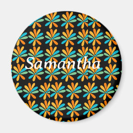 Orangefarbene, grüne und blaue Blumen Magnet