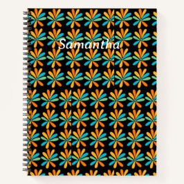 Orangefarbene, grüne und blaue Blumen Notizbuch