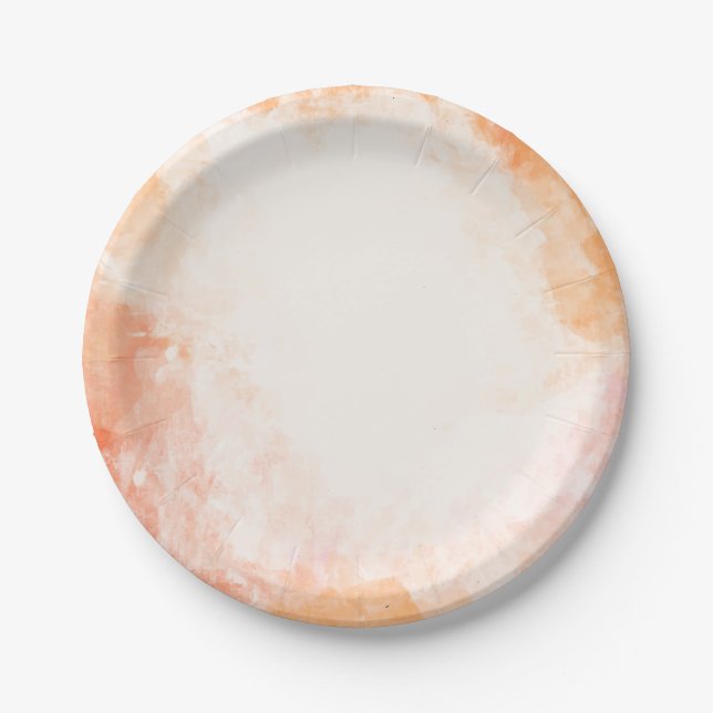 Orangefarbene Grunge Hochzeit / Party Pappteller (Vorderseite)