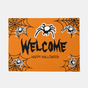 Orangefarbene Halloween-Türmatte mit gruseligen Sp Fußmatte