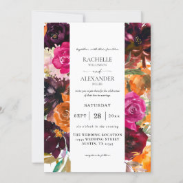 Orangefarbene, heiße Pink- und Lila Fall-Blütenhoc Einladung