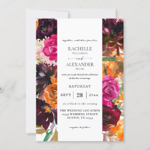Orangefarbene, heiße Pink- und Lila Fall-Blütenhoc Einladung