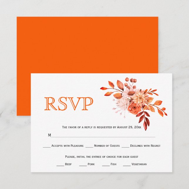 Orangefarbene HerbstBlume und Hochzeit im Herbst RSVP Karte (Vorne/Hinten)