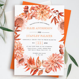 Orangefarbene Herbstkranz-Hochzeit im Herbst Einladung
