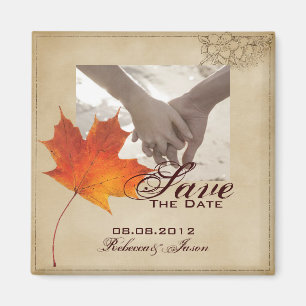 Orangefarbene Herbstlaube, die das Datum einsparen Magnet