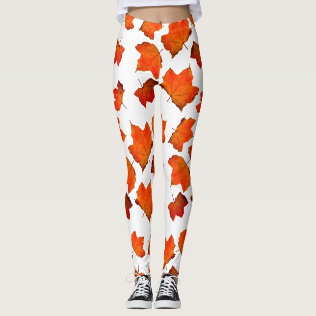 Orangefarbene Herbstlaube Leggings (Vorderseite)