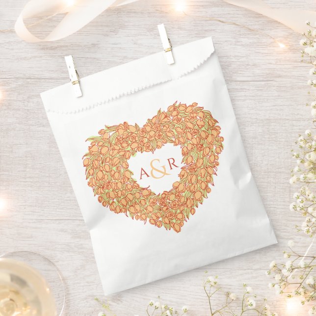 Orangefarbene Herz-Tulpe-Monogramm-Hochzeit Geschenktütchen (Ausgeschnitten)