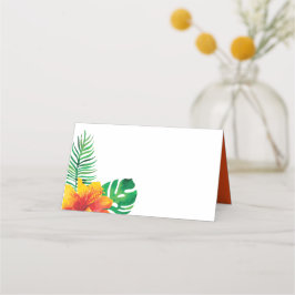 Orangefarbene Hibiskus- und tropische Blätter Platzkarte