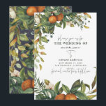 Orangefarbene Hochzeit Save The Date<br><div class="desc">Orangefarbene Zitrusfrüchte Blumen und Blattwerk Hochzeit speichern Sie die Datumskarte. Schöne handgedruckte Aquarellfarben mit floralen Aquarellen und moderner Schriftzeichen.</div>