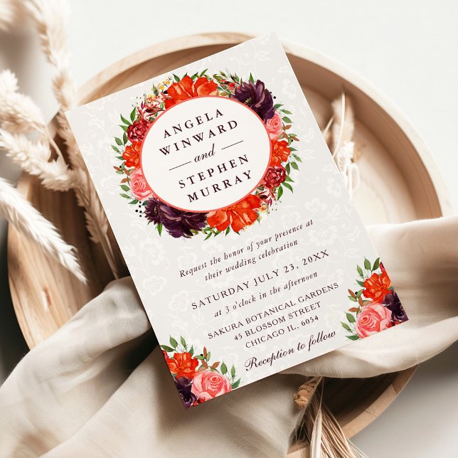 Orangefarbene Hochzeit und Braun-Kranz Einladung (Von Creator hochgeladen)