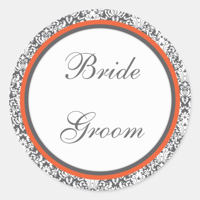 Orangefarbene Hochzeitsticker Runder Aufkleber (Vorderseite)