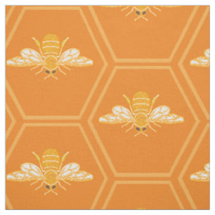 Orangefarbene Honigwaben mit Honigbienen Stoff