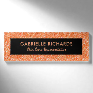 Orangefarbene Imitate Glitzer- und Schwarzer Text- Namenschild
