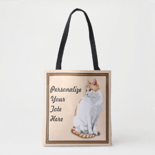 Orangefarbene Ingwer- und weiße Katze personalisie Tasche