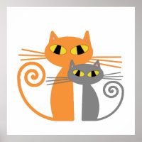 Orangefarbene Katze, graue Katze