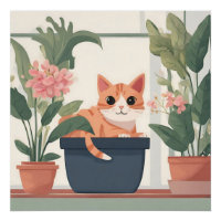 Orangefarbene Katze in Blume Pot