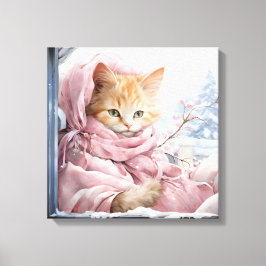 Orangefarbene Katze in einem Fenster Leinwanddruck