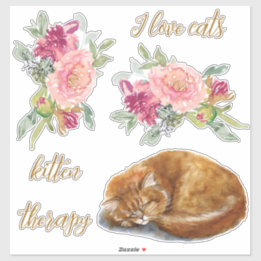 Orangefarbene Katze mit Bördelkleber Aufkleber