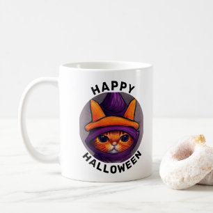 Orangefarbene Katze mit Lila Hexenhuttholz Kaffeetasse