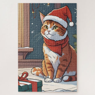 Orangefarbene Katze mit Weihnachtshut süße Tier