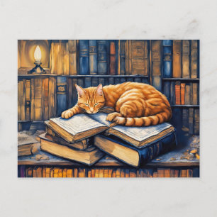 Orangefarbene Katze Schlafen auf dem Speiseplan Postkarte