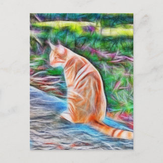 Orangefarbene Katze sitzt auf einer Pfade-Postkart Postkarte