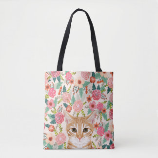 Orangefarbene Katzen und Vintage Blüten Tasche