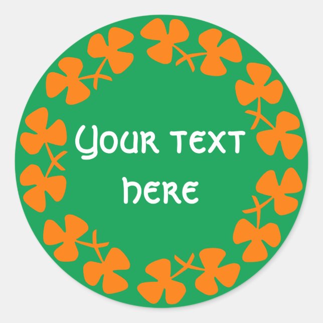 Orangefarbene Kleeblätter an der Grenze zum Hinzuf Runder Aufkleber (Vorderseite)