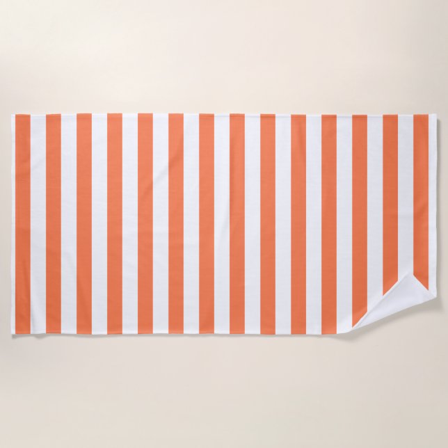 Orangefarbene Korallenfarben Streifen Urlaub Somme Strandtuch (Vorderseite)