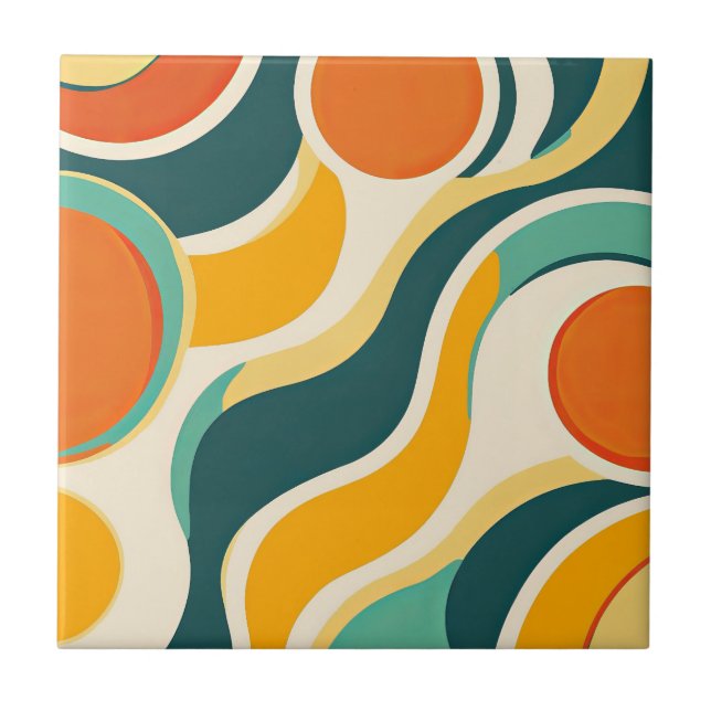 Orangefarbene Kreise und Farbstreifen Fliese (Vorderseite)