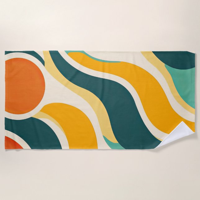 Orangefarbene Kreise und Farbstreifen Strandtuch (Vorderseite)