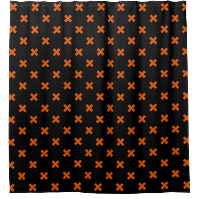 Orangefarbene Kreuzstiche auf schwarz Duschvorhang (Vorderseite)