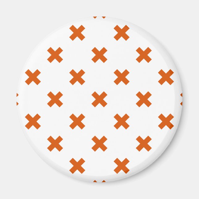 Orangefarbene Kreuzstiche auf weiß Magnet (Vorne)
