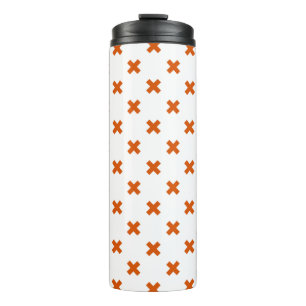 Orangefarbene Kreuzstiche auf weiß Thermosbecher