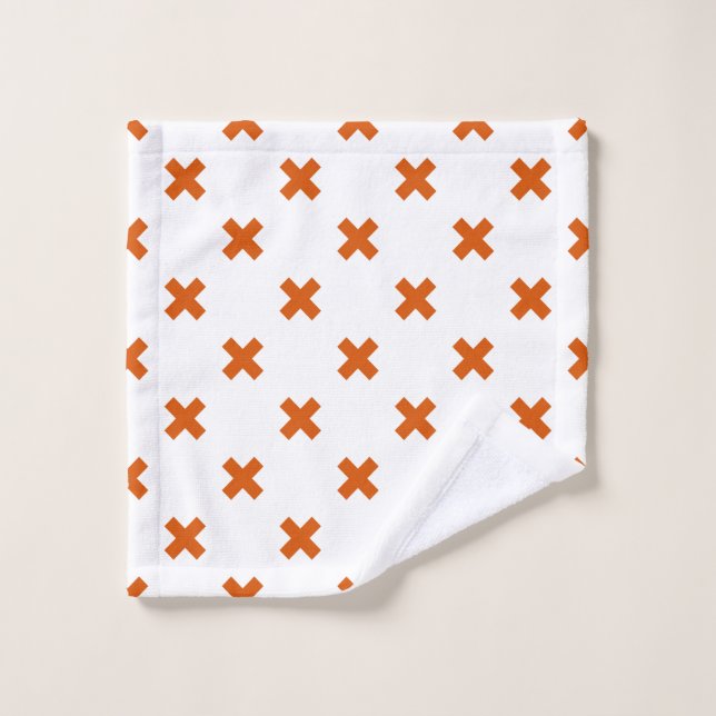 Orangefarbene Kreuzstiche auf weiß Waschlappen (Waschlappen)