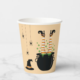 Orangefarbene Legen und graue Spinnen Halloween Pappbecher