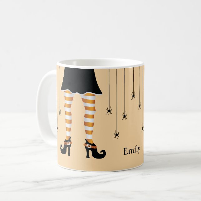 Orangefarbene Legen und Spinnen mit Namen Hallowee Kaffeetasse (Vorderseite Links)