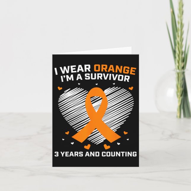 Orangefarbene Leukämie Geschenke 3 Jahre Krebs fre Karte (Vorderseite)