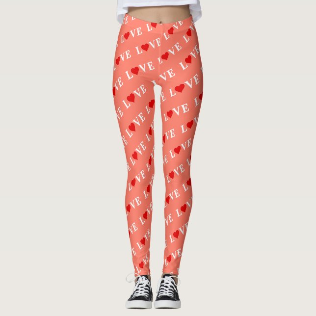 Orangefarbene LIEBE und rotes Herzdesign Elegante  Leggings (Vorderseite)